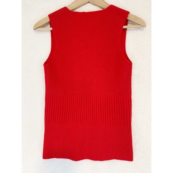 Vintage Sweater Vest Button Front Red Pockets Small Medium Measured Retro 70s - Picture 2 of 4